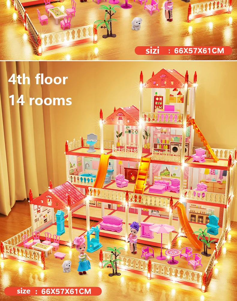3D DIY Assembly Villa Dollhouse – LED Princess Castle Toy Set