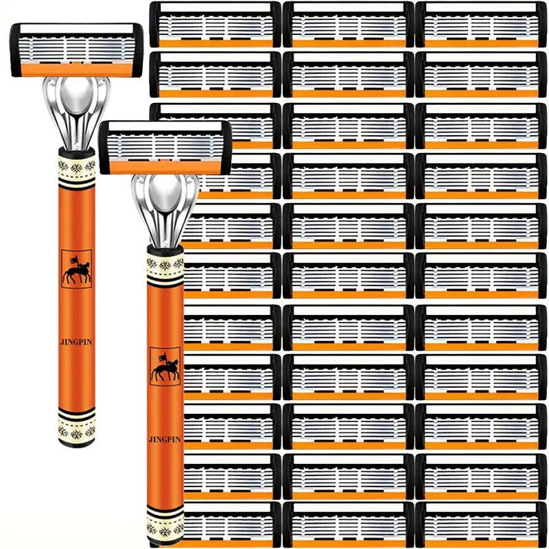 6-Blade Stainless Steel Safety Razor Set – Precision Shaving Kit for Men