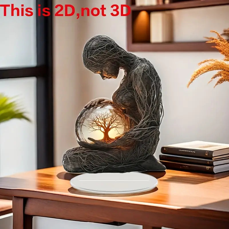 2D Flat, Home Relaxation, Bohemian Style Acrylic Tree of Life Desk Ornament – Elegant Home and Office Decor, Ideal for Birthdays