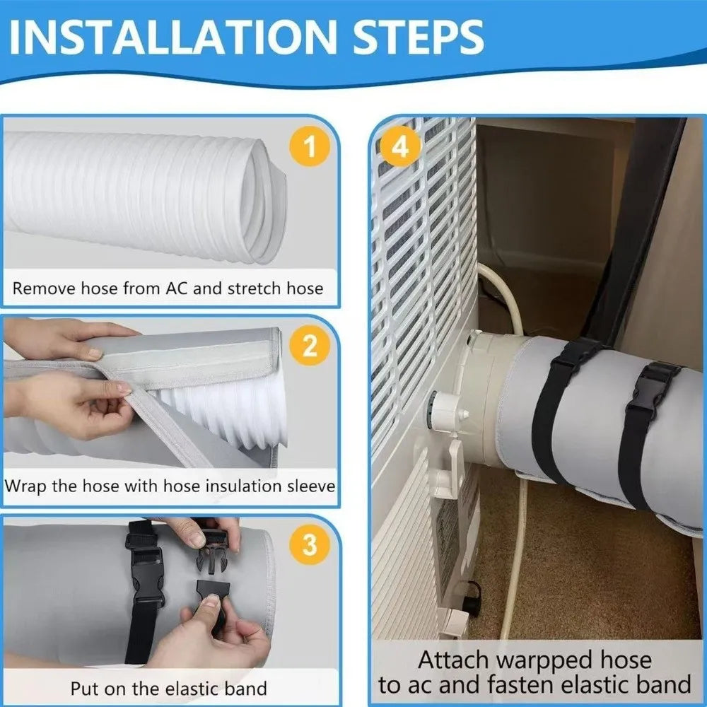 Adjustable Straps Air Conditioner Hose Cover Waterproof with 2 Buckle Straps Hose Insulation Cover Heat Insulation Protective