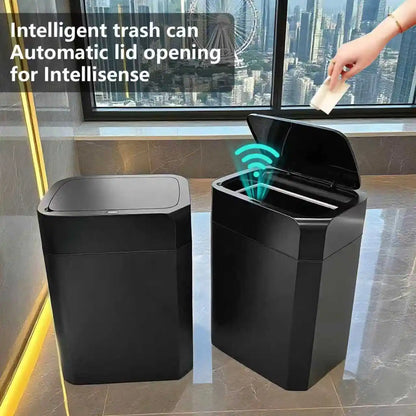 ONEKA Automatic Motion Sensor Induction Black Trash Can Slim for Bathroom Bedroom Kitchen Office