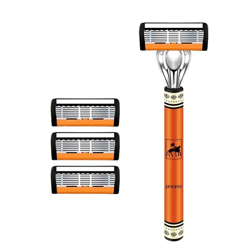 6-Blade Stainless Steel Safety Razor Set – Precision Shaving Kit for Men