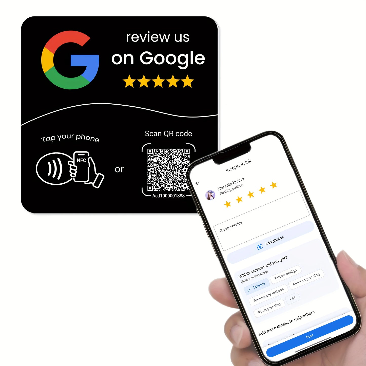Hilo Programmable NFC 215 Square for Google Review Card NFC Station Table 13.56Mhz QR Code Editable Standing Card