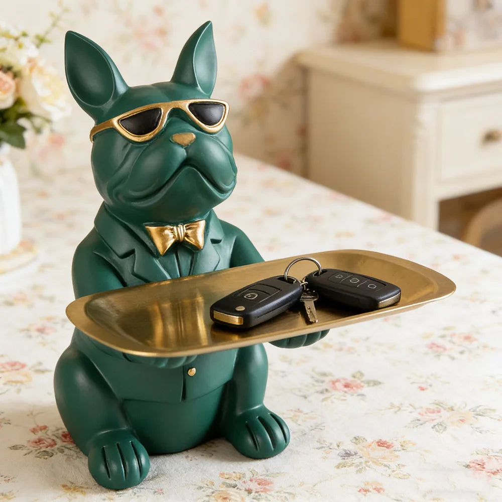 Multi Functional Bulldog Tray Animal Statue Creative Ornament Living Room Bedroom Miscellaneous Storage Home Decoration Gift