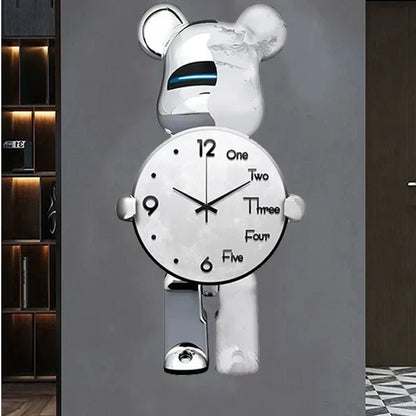 Aesthetic Bear Wall Clock LED Lamp Unique Bear Silent Watch Sconce Luxury Porch Livingroom Decoration Interior Light Clock Decor