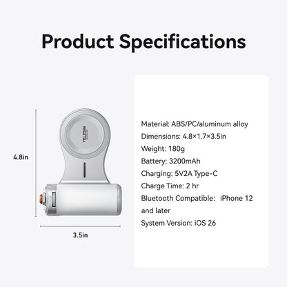 TELESIN Magnetic Phone Camera Shoot Hand Grip 3200Mha Powerbank Wireless Charging Phone Holder Remote Shooting Aid for Iphone