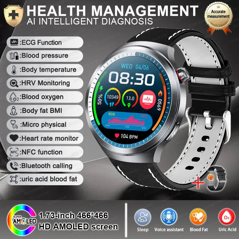 1.73" Sapphire Glass Health Smartwatch – ECG Blood Pressure & Body Analysis Tracker