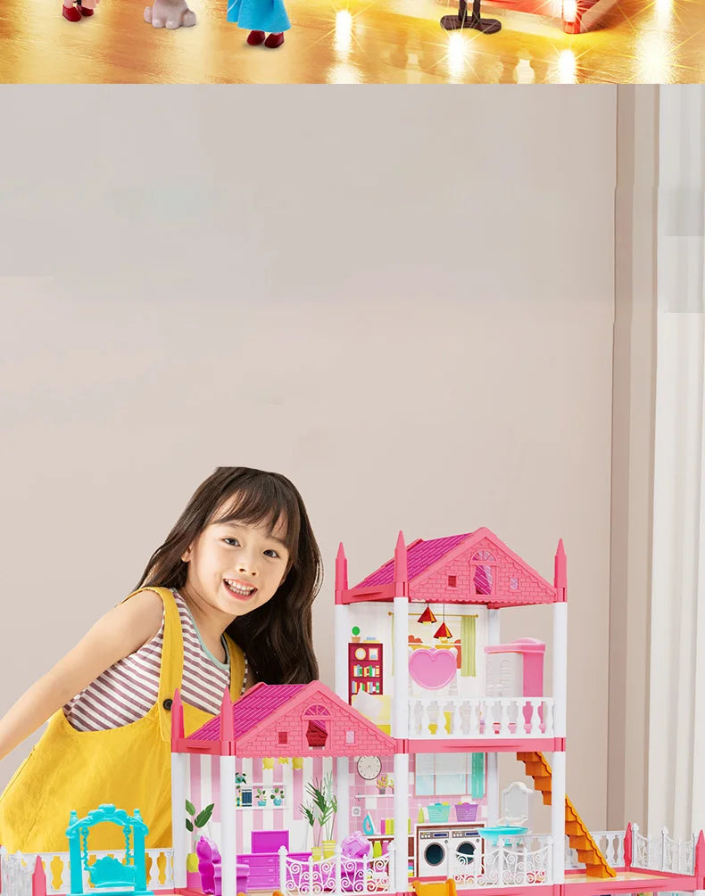 3D DIY Assembly Villa Dollhouse – LED Princess Castle Toy Set