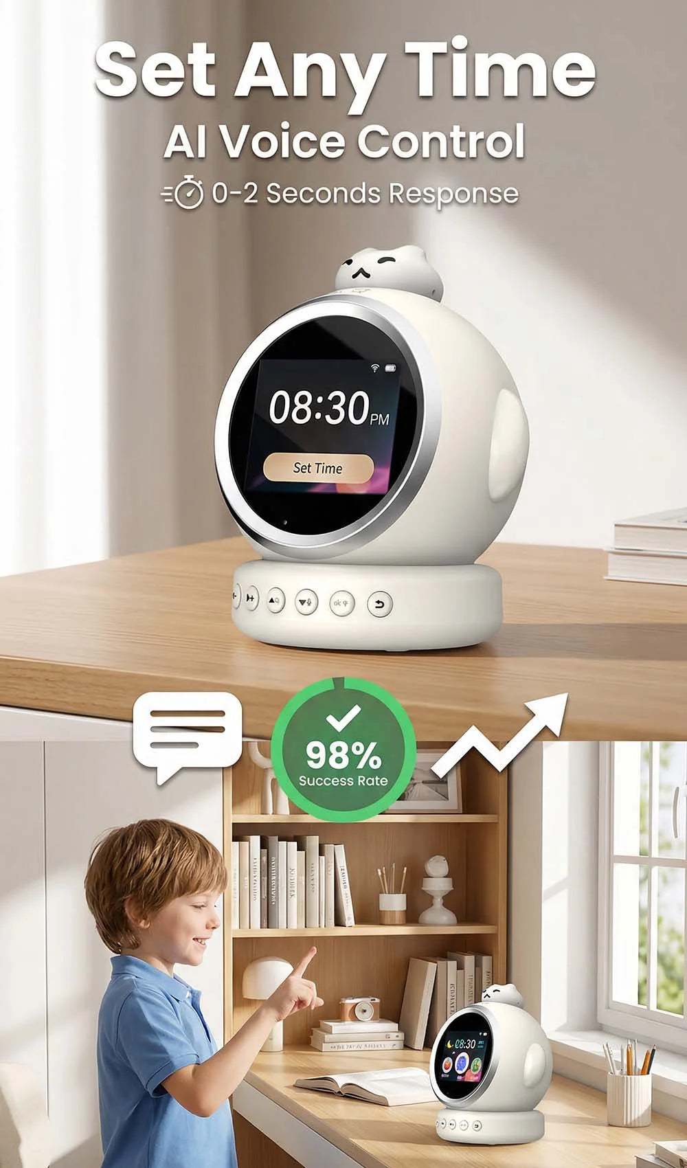 Smart AI Talking Alarm Clock for Kids – Sleep Training Robot Toy