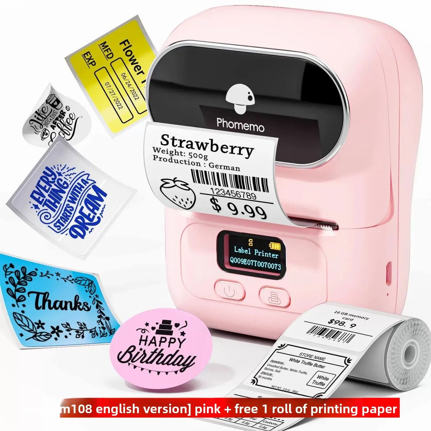 M108 Bluetooth Thermal Label Printer – Portable Self-Adhesive Printer for E-Commerce