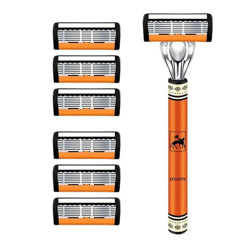 6-Blade Stainless Steel Safety Razor Set – Precision Shaving Kit for Men