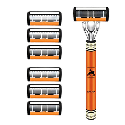 6-Blade Stainless Steel Safety Razor Set – Precision Shaving Kit for Men