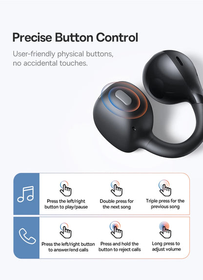 سماعات أذن Baseus BC1 بمشبك أذن، سماعات أذن لاسلكية مفتوحة، بلوتوث 6.0، سماعات رأس رياضية بمشبك، 4 ميكروفونات، صوت جهير فائق، IP55، سماعات أذن