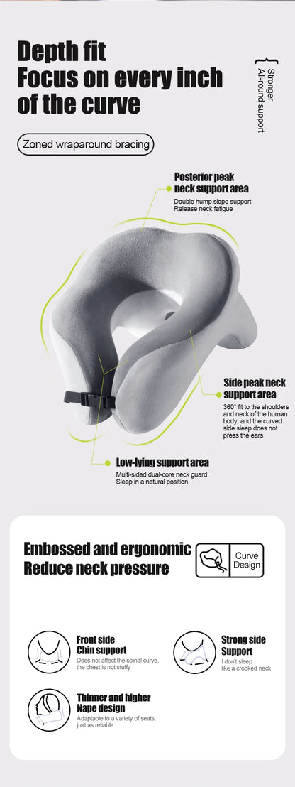 Travel Neck Pillow Slow Rebound Memory Foam U-shaped Pillow Comfortable Soft Car and Airplane Neck Pillow Office Nap