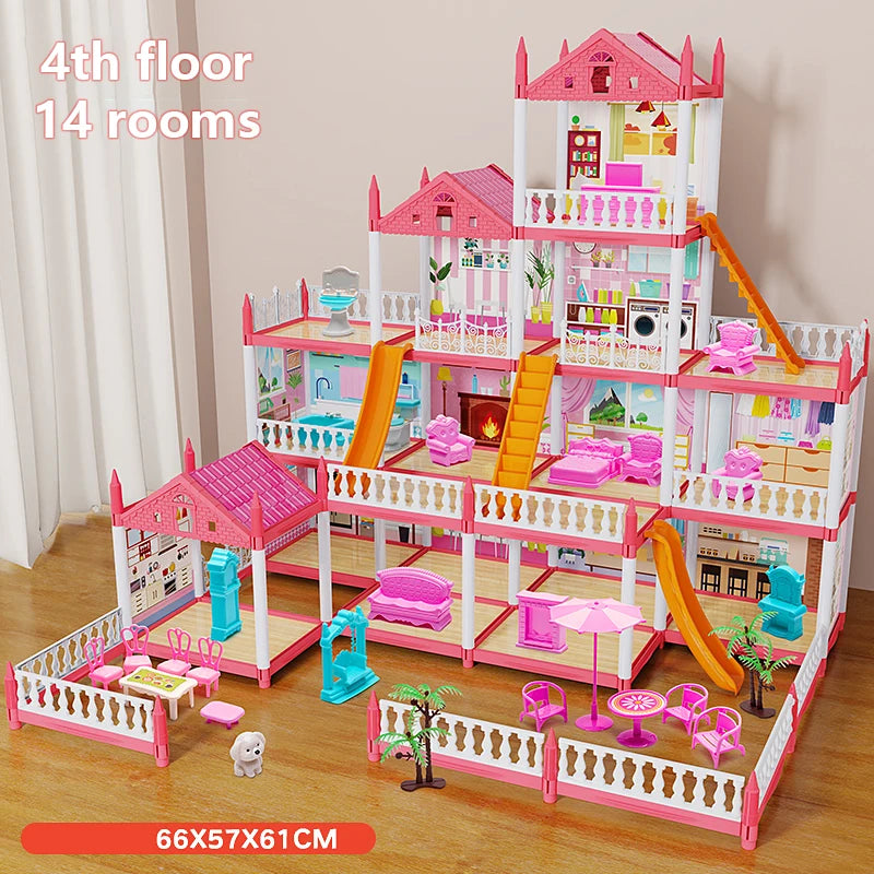 3D DIY Assembly Villa Dollhouse – LED Princess Castle Toy Set