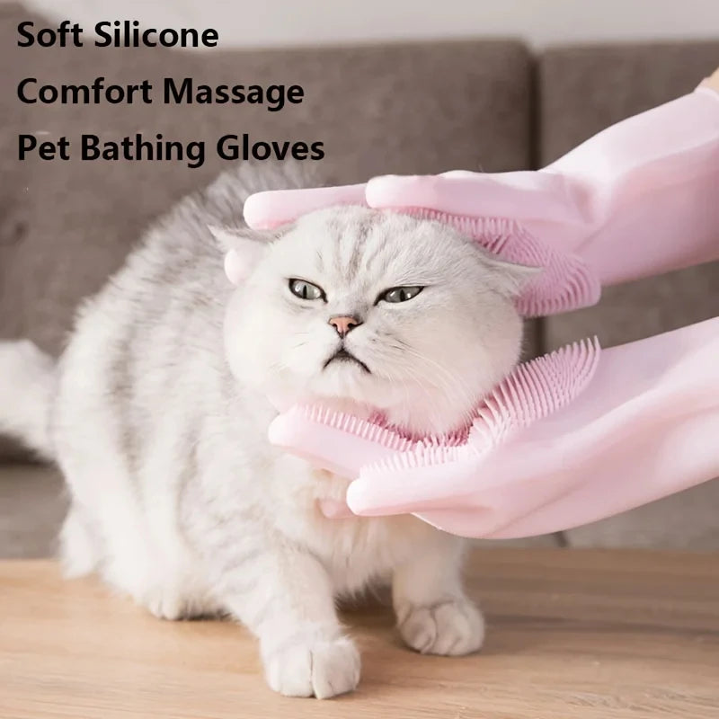 Silicone Pet Grooming Gloves – Dog & Cat Bathing Shampoo Hair Removal Glove