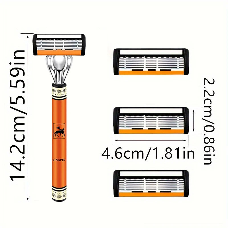 6-Blade Stainless Steel Safety Razor Set – Precision Shaving Kit for Men