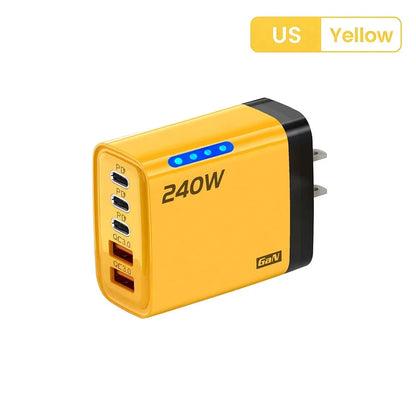 شاحن جداري GaN USB-C سريع 240 واط بخمسة منافذ – محول حائط متعدد الأجهزة للآيفون وسامسونج