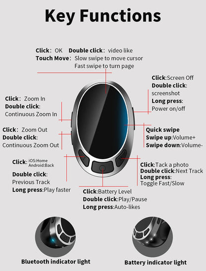 Bluetooth Scrolling Ring Finger Mouse – Wireless Ebook Page Turner Remote