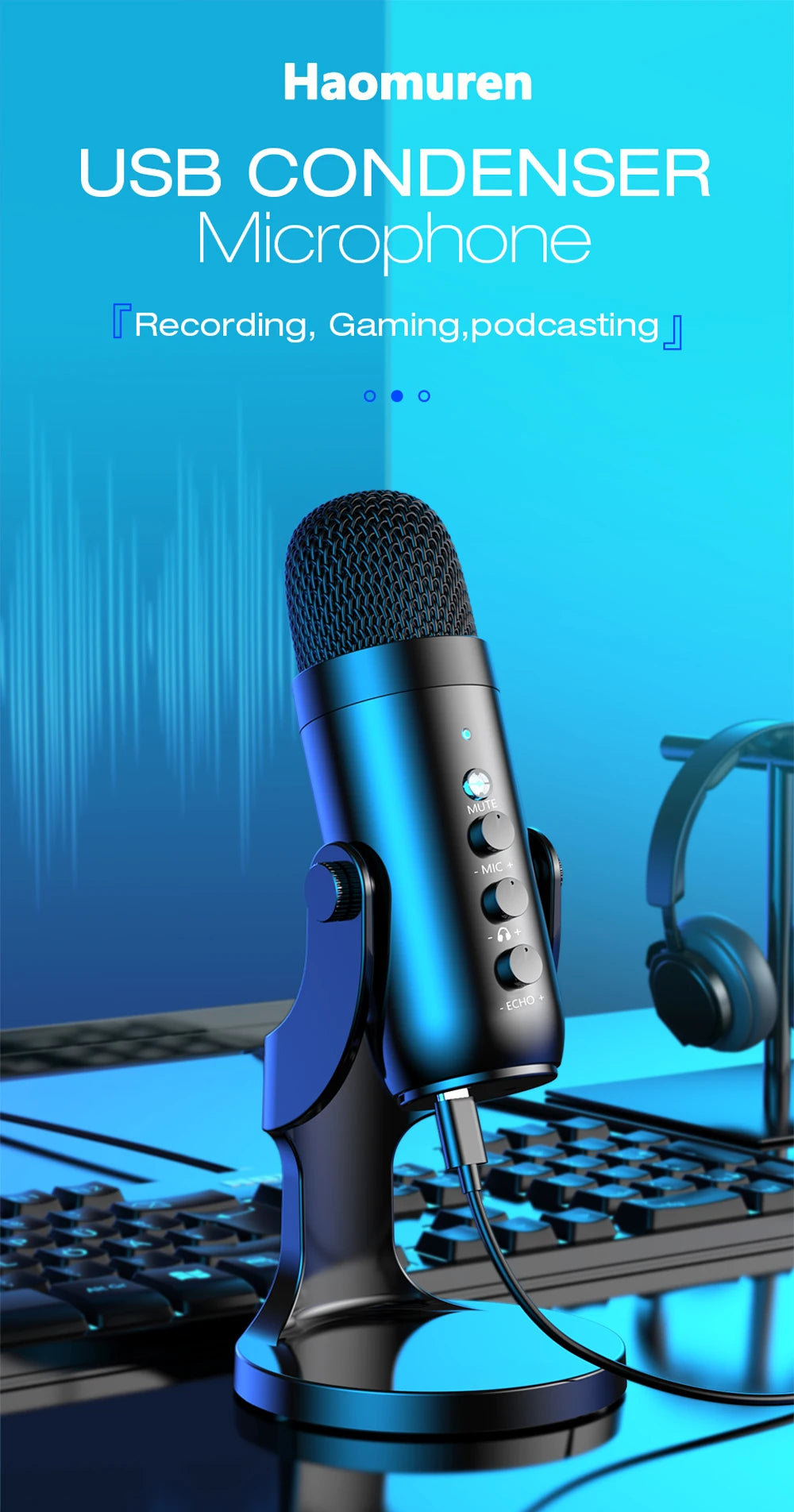 Haomuren USB Condenser Microphone – PC/Mac Streaming &amp; Podcast Mic