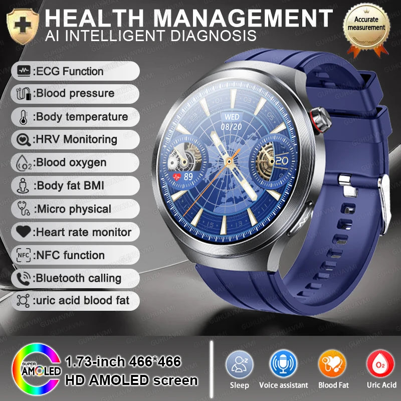 1.73" Sapphire Glass Health Smartwatch – ECG Blood Pressure & Body Analysis Tracker