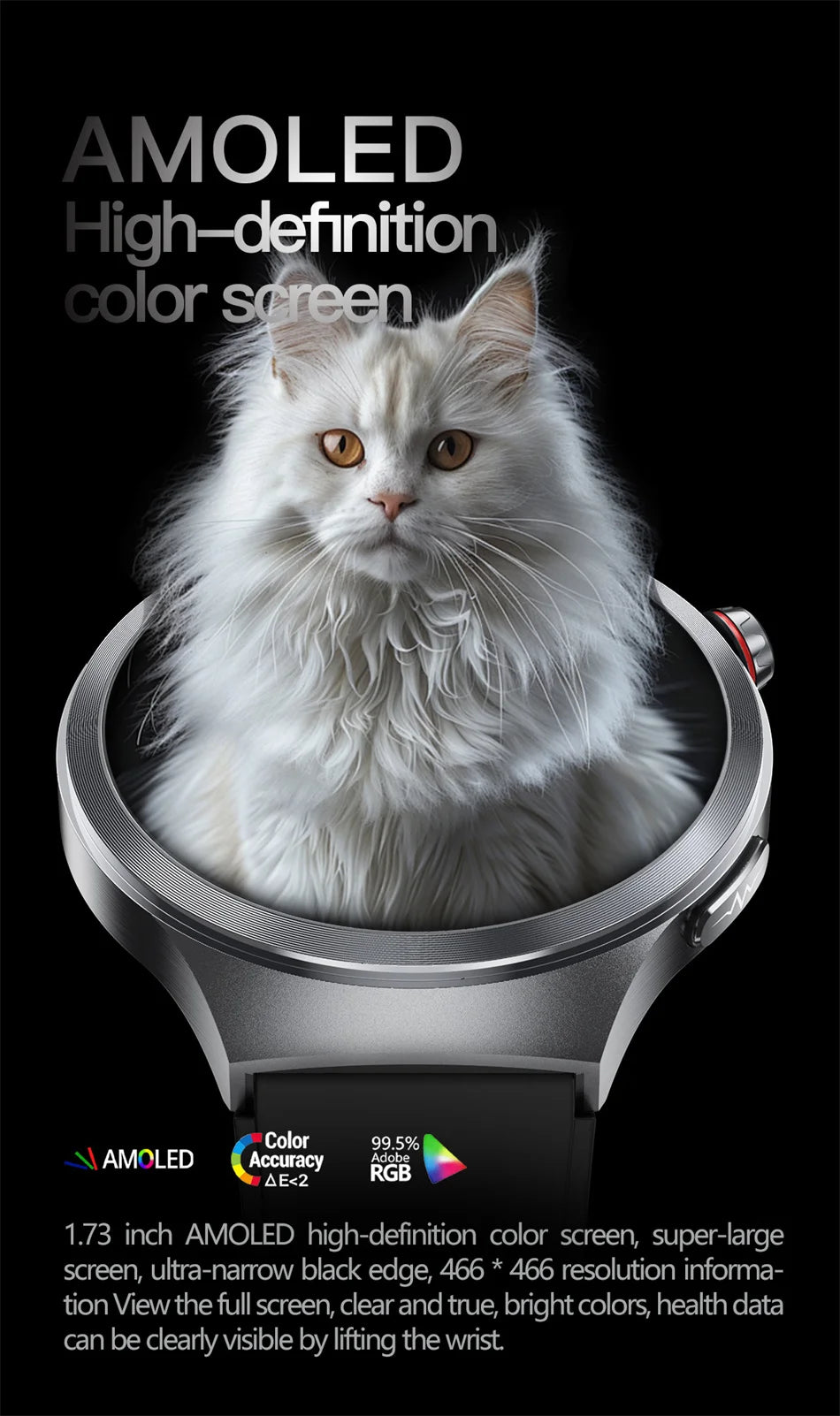 1.73" Sapphire Glass Health Smartwatch – ECG Blood Pressure & Body Analysis Tracker