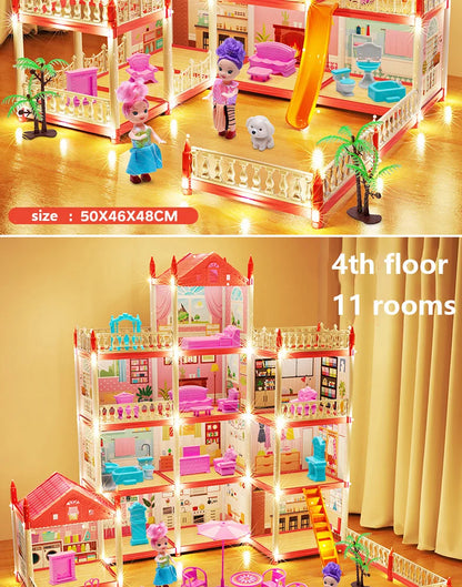 3D DIY Assembly Villa Dollhouse – LED Princess Castle Toy Set