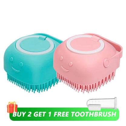 Silicone Pet Bathing Brush – Shampoo Dispenser Massage Brush for Dogs &amp; Cats