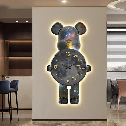 Aesthetic Bear Wall Clock LED Lamp Unique Bear Silent Watch Sconce Luxury Porch Livingroom Decoration Interior Light Clock Decor