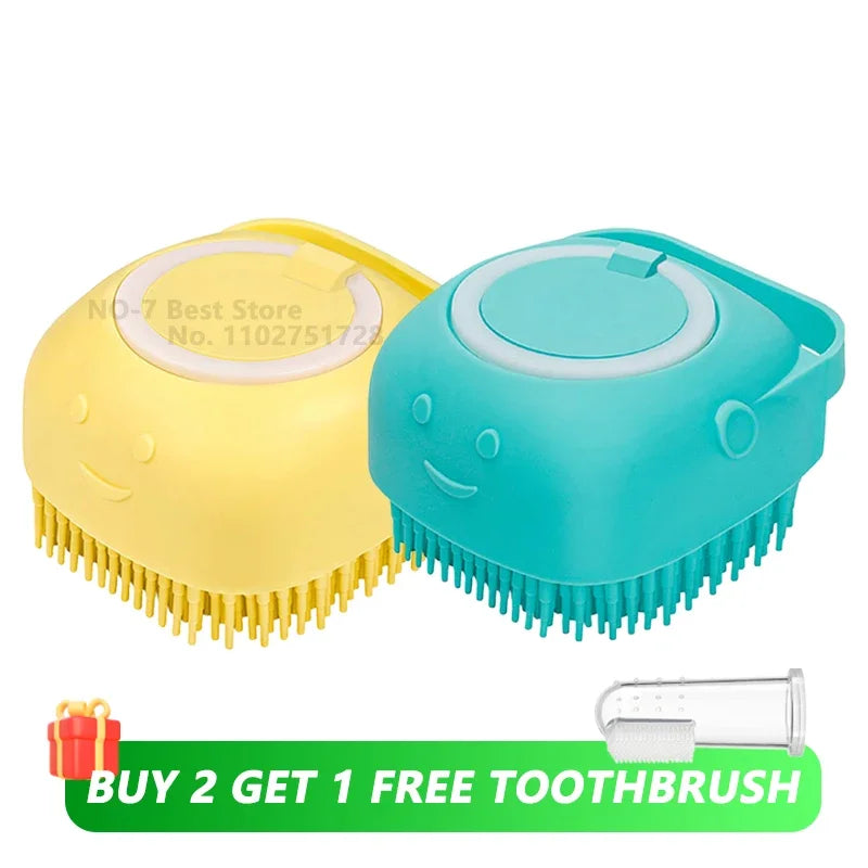 Silicone Pet Bathing Brush – Shampoo Dispenser Massage Brush for Dogs &amp; Cats