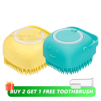 Silicone Pet Bathing Brush – Shampoo Dispenser Massage Brush for Dogs &amp; Cats