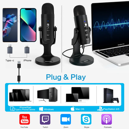 Haomuren USB Condenser Microphone – PC/Mac Streaming &amp; Podcast Mic