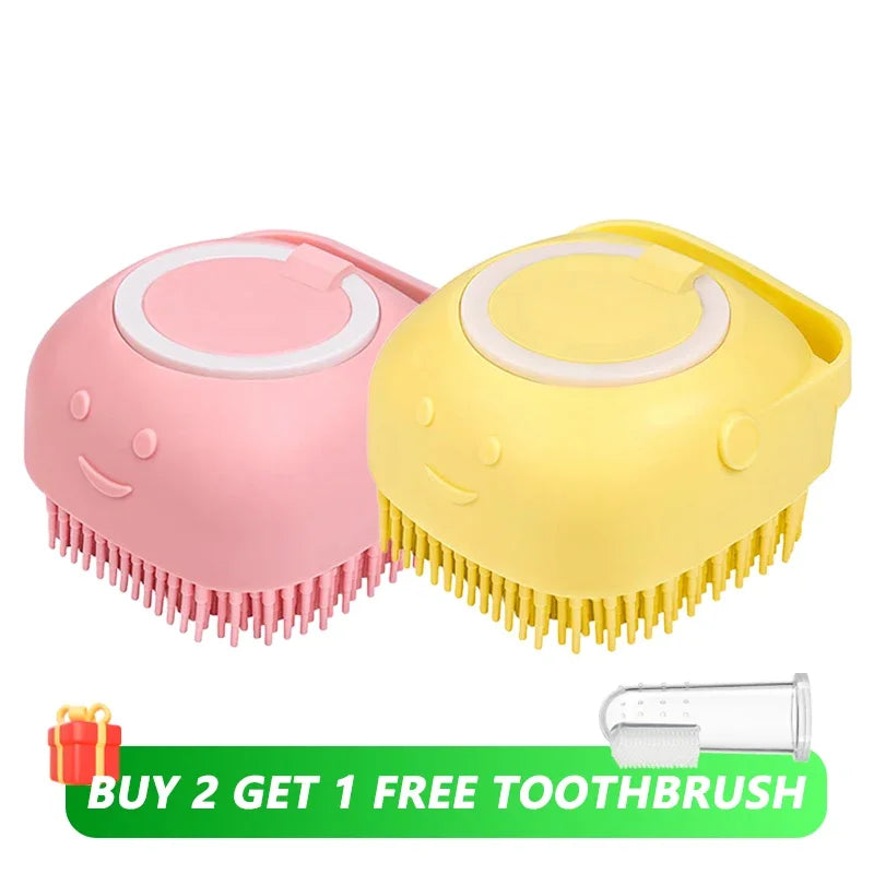 Silicone Pet Bathing Brush – Shampoo Dispenser Massage Brush for Dogs &amp; Cats