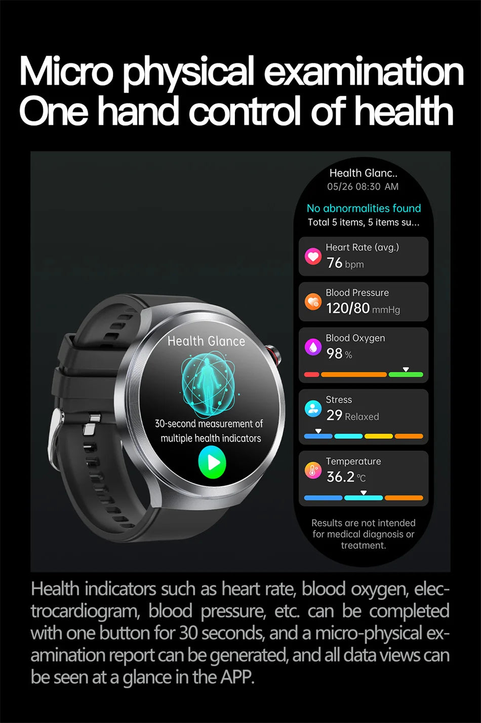 1.73" Sapphire Glass Health Smartwatch – ECG Blood Pressure & Body Analysis Tracker