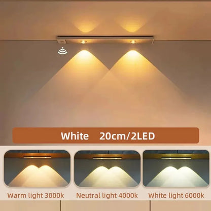 مصابيح LED رفيعة للغاية تحت الخزانة بمستشعر حركة، إضاءة ليلية لاسلكية بثلاثة ألوان قابلة للتعتيم لمطبخ خزانة غرفة النوم وخزانة الملابس.