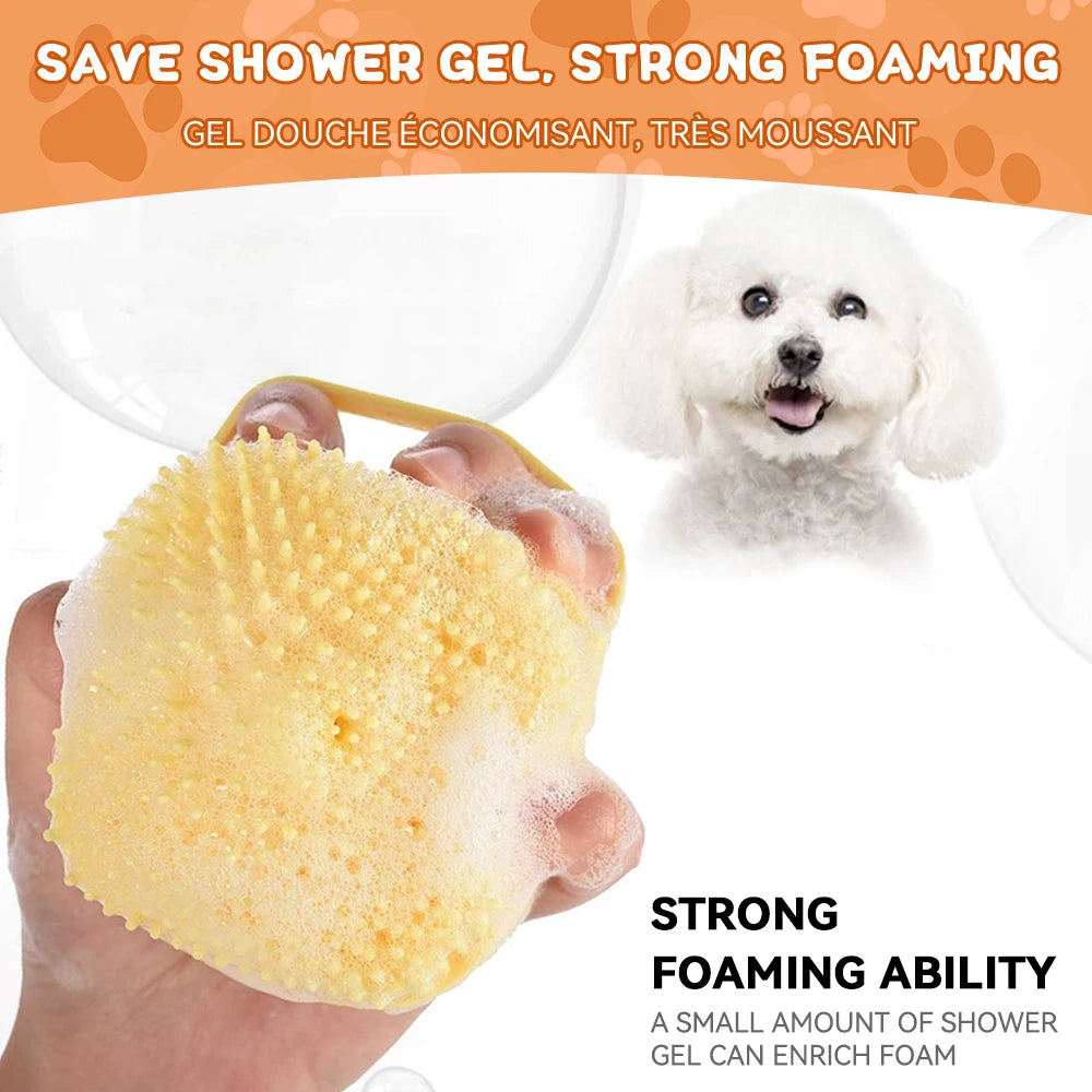 Silicone Pet Bathing Brush – Shampoo Dispenser Massage Brush for Dogs &amp; Cats