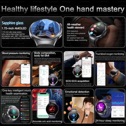 1.73" Sapphire Glass Health Smartwatch – ECG Blood Pressure & Body Analysis Tracker