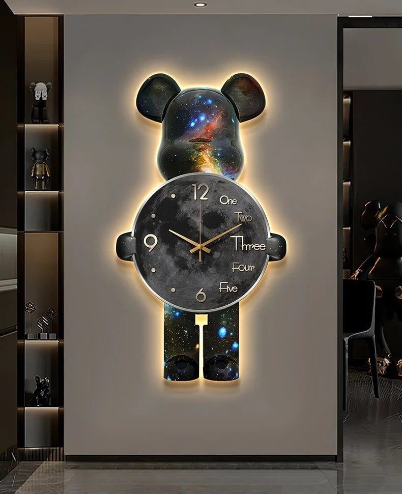 Aesthetic Bear Wall Clock LED Lamp Unique Bear Silent Watch Sconce Luxury Porch Livingroom Decoration Interior Light Clock Decor