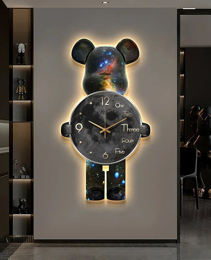 Aesthetic Bear Wall Clock LED Lamp Unique Bear Silent Watch Sconce Luxury Porch Livingroom Decoration Interior Light Clock Decor
