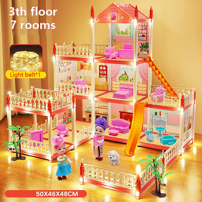 3D DIY Assembly Villa Dollhouse – LED Princess Castle Toy Set