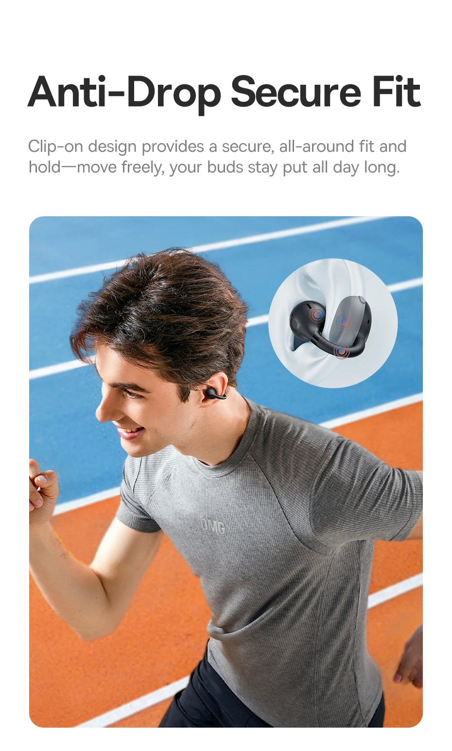 سماعات أذن Baseus BC1 بمشبك أذن، سماعات أذن لاسلكية مفتوحة، بلوتوث 6.0، سماعات رأس رياضية بمشبك، 4 ميكروفونات، صوت جهير فائق، IP55، سماعات أذن