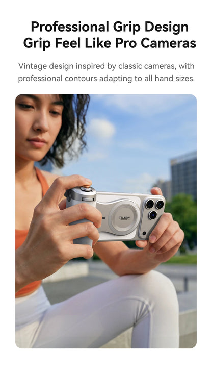 TELESIN Magnetic Phone Camera Shoot Hand Grip 3200Mha Powerbank Wireless Charging Phone Holder Remote Shooting Aid for Iphone