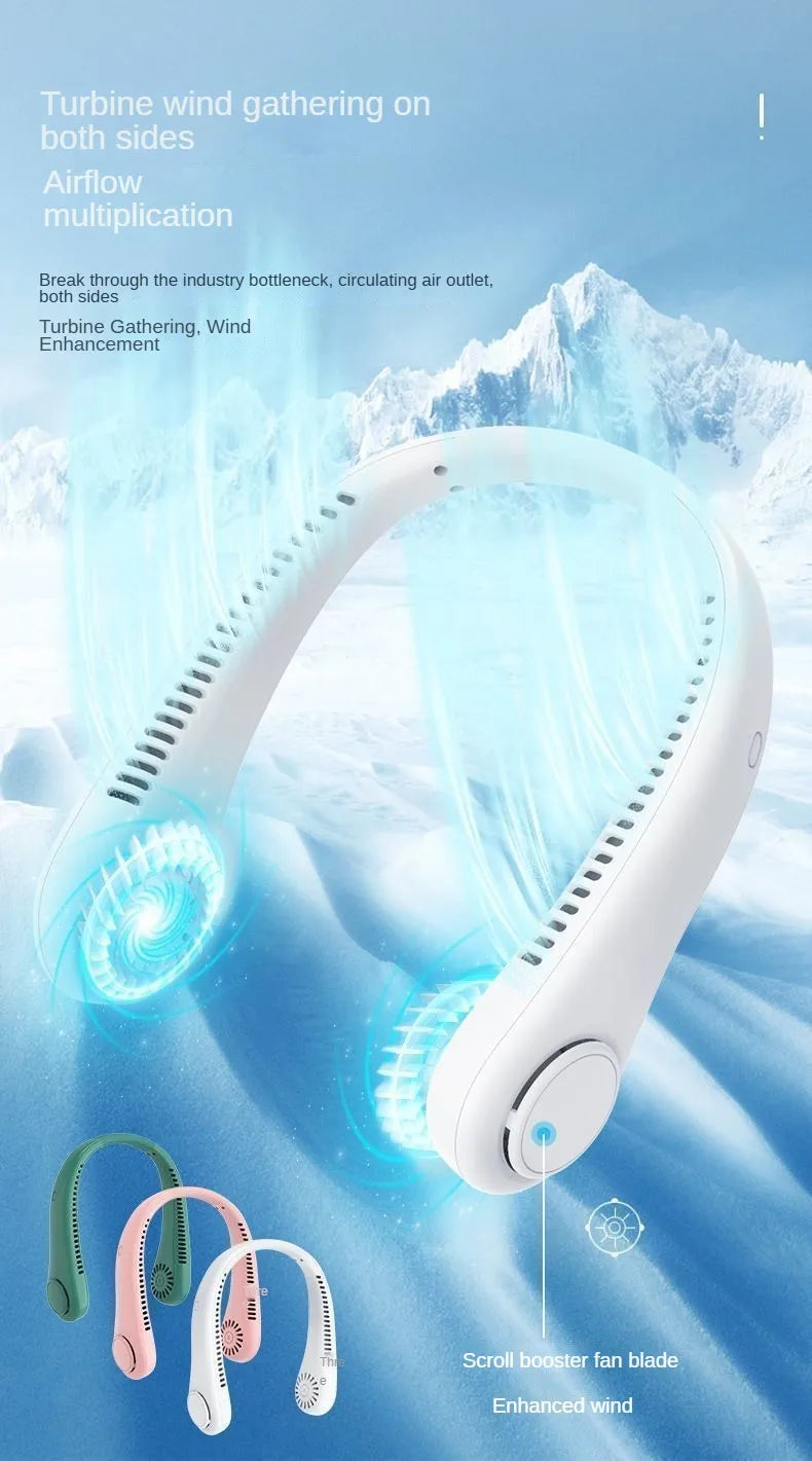 Bladeless Neck Mounted Fan 3 Speed, Rechargeable Mini Portable Air Cooler, Long Lasting Summer Outdoor Sports Cooling Neck Fan