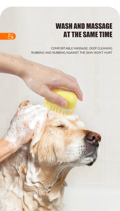 Silicone Pet Bathing Brush – Shampoo Dispenser Massage Brush for Dogs &amp; Cats