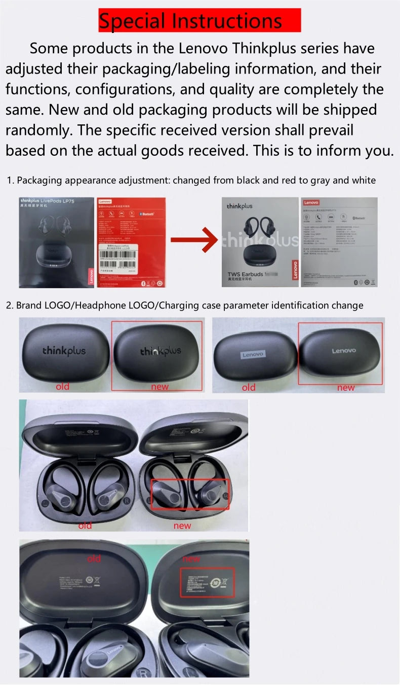 Lenovo LP75 Sports Wireless Earbuds – Bluetooth 5.3 with LED Power Display