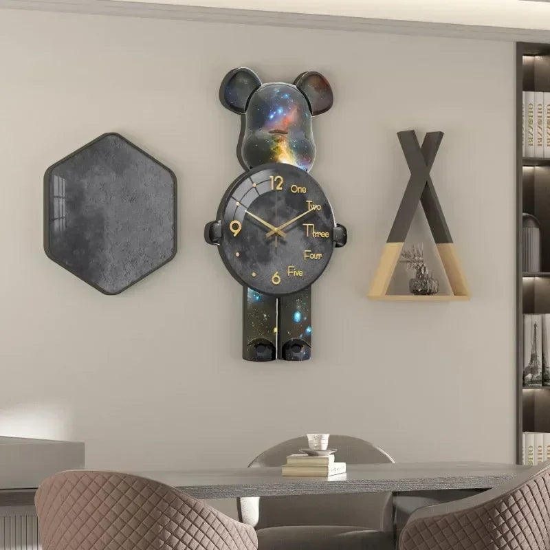 Aesthetic Bear Wall Clock LED Lamp Unique Bear Silent Watch Sconce Luxury Porch Livingroom Decoration Interior Light Clock Decor