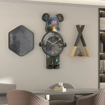 Aesthetic Bear Wall Clock LED Lamp Unique Bear Silent Watch Sconce Luxury Porch Livingroom Decoration Interior Light Clock Decor