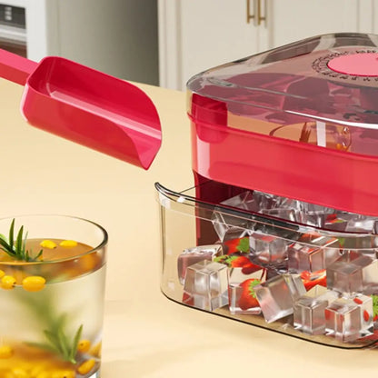 Portable 50-Cube Ice Maker with Easy Press Cap Large Capacity Double-layer Ice Cube Machine Household Ice Storage Ice Box