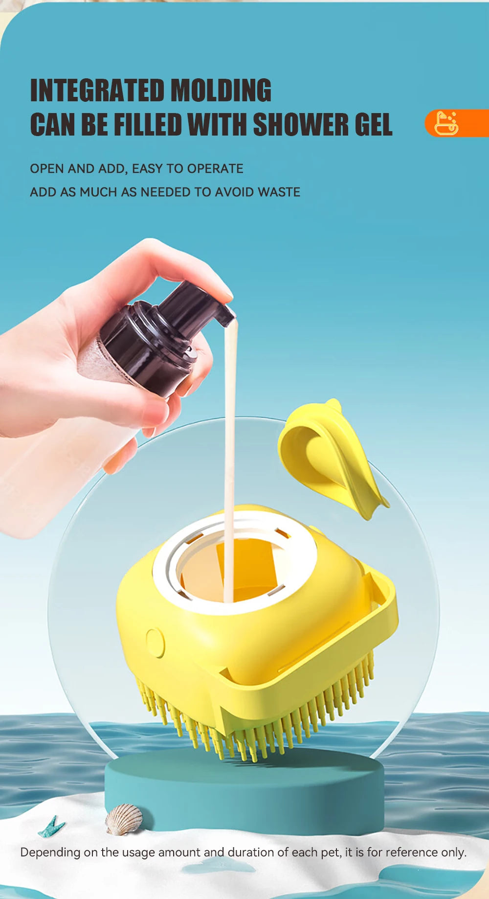 Silicone Pet Bathing Brush – Shampoo Dispenser Massage Brush for Dogs &amp; Cats