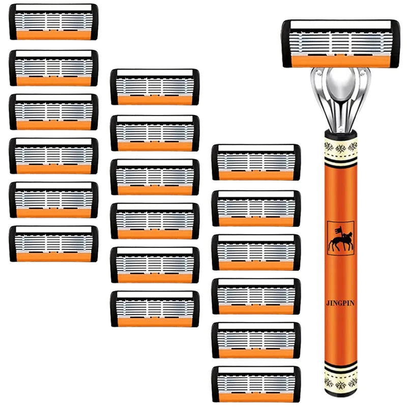 6-Blade Stainless Steel Safety Razor Set – Precision Shaving Kit for Men